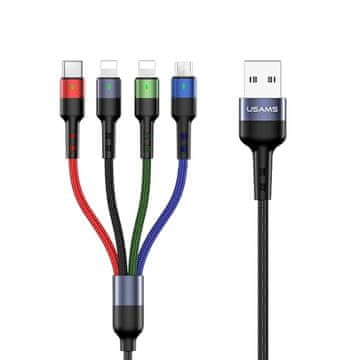 USAMS pleteni kabel U26 4u1 0,35 m 2AFbrzo punjenje (2xlightning/microUSB/USB-C) SJ411USB01 (US-SJ411)