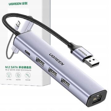 Ugreen 5u1 USB-A na 3x USB 3.0 + RJ45 + USB-C adapter CM475 (sivi)