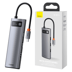 BASEUS Metal Gleam Series 8u1 hub, USB-C na 3x USB 3.0 + HDMI + USB-C PD + Ethernet RJ45 + microSD/SD