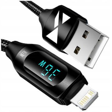 WOZINSKY WUALC2 USB-A na Lightning kabel s LED zaslonom 2.4A 2m - crni