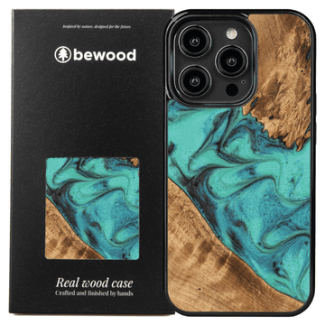bewood Bewood Jedinstvena Tirkizna Drvena I Smolna Maskica Za Iphone 15 Pro - Tirkizna I Crna