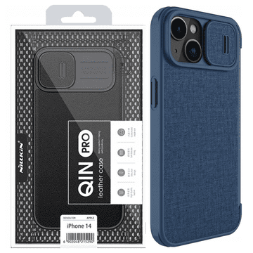 Nillkin Nillkin Qin Cloth Pro Case torbica za iPhone 14 Plus, zaštita za kameru, futrola s poklopcem, plava