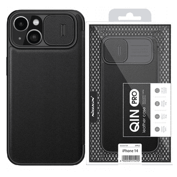 Nillkin Nillkin Qin Leather Pro Case etui za iPhone 14 Plus, maska za kameru, futrola s preklopom, crna