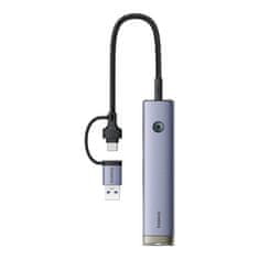 BASEUS Hub 4u1 Baseus UltraJoy USB-A&USB-C s 3xUSB3.0, USB-C, RJ45 - Sivi