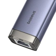 BASEUS Hub 4u1 Baseus UltraJoy USB-A&USB-C s 3xUSB3.0, USB-C, RJ45 - Sivi