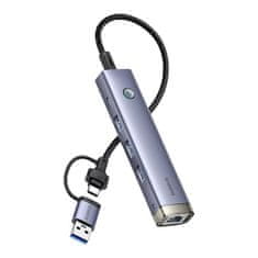 BASEUS Hub 4u1 Baseus UltraJoy USB-A&USB-C s 3xUSB3.0, USB-C, RJ45 - Sivi