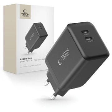 Tech-protect NC45W-GAN MREŽNI PUNJAČ S 2 PRIKLJUČKA PD45W CRNI