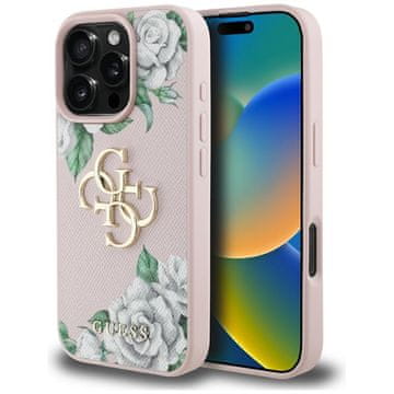 Guess Grained Roses maskica za iPhone 16 Pro Max - ružičasta maskica za kućište