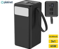 Platinet Punjiva baterija PMPB6065 powerbank, 65 W, 60.000 mAh, 4x USB-A, 2x USB-C, crna