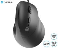 Natec Crake 2 PRO vertikalni žičani miš, 12800 DPI, za dešnjake, crni
