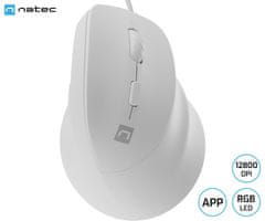 Natec Crake 2 PRO vertikalni žičani miš, 12800 DPI, za dešnjake, bijeli