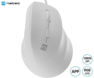 Natec Crake 2 PRO vertikalni žičani miš, 12800 DPI, za dešnjake, bijeli