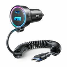 Joyroom Auto punjač 12V 24V 60W PD QC TipA TipC s kabelom crni JR-CL07