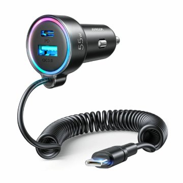 Joyroom Auto punjač 12V 24V 60W PD QC TipA TipC s kabelom crni JR-CL07