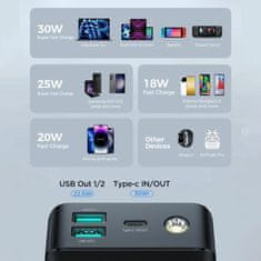 Joyroom Prijenosna baterija 30.000 mAh 30W PowerBank crna JR-PBF03