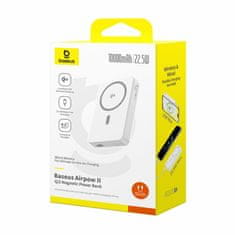 BASEUS Prijenosna baterija 10.000 mAh 22,5 W PowerBank magsafe bijela Airpow2 Qi2