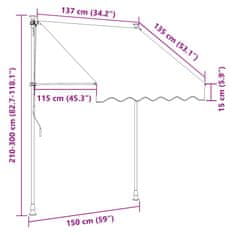 Vidaxl Tenda na ručno uvlačenje 150 cm plavo-bijela prugasta