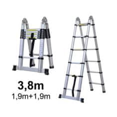 MXM 2u1 teleskopske ljestve / sa zglobom - 3,8 m, aluminijske
