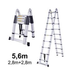MXM 2u1 teleskopske zglobne ljestve / dvostrane - 5,6 m, aluminijske
