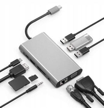 ZENWIRE USB-C HUB 11u1 adapter HDMI 4K VGA priključak SD Gigabit Ethernet RJ45 USB 3.0 za Macbook M1 M2 M3
