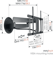Vogels Zidni stalak za ekrane od 40"-77", pomak 120°, max 35kg