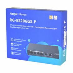 Ruijie Reyee Giga preklopnik s 6 portova, 4x PoE SFP, metalno kućište, upravljani RG-ES206GS-P