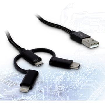 Inter-tech USB2.0 na mUSB/USB-C/Lightning 1m crni kabel