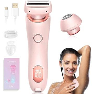 Netscroll Ženski električni brijač za lice, tijelo i bikini zonu, vodootporan, za mokro i suho brijanje, s punjivom baterijom, Shavy