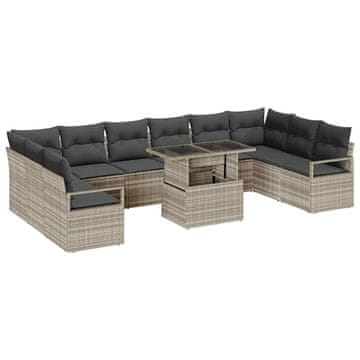 Vidaxl Sjedeća garnitura za vrt 11 pcs Svijetlo siva poliratan