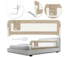 MoMi Lexi Plus ograda za dječji krevetić, zaštitna, 180°, tkanina, 148x58x30cm, bež