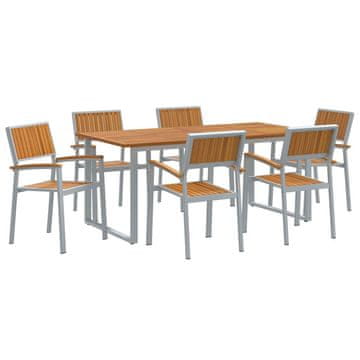 Vidaxl Vrtni set za objed 7 pcs Siva Čvrsto drvo akacije