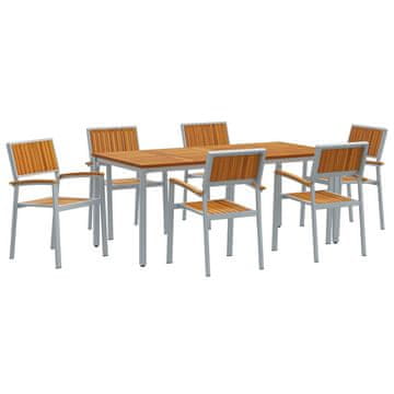 Vidaxl Vrtni set za objed 7 pcs Siva Čvrsto drvo akacije