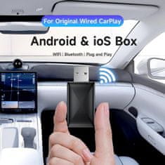 Netscroll USB adapter za bežično povezivanje telefona s autom, Apple CarPlay i Android Auto, bez kabela, sigurna vožnja, jednostavna instalacija, CarPlay
