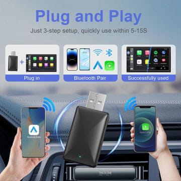Netscroll USB adapter za bežično povezivanje telefona s autom, Apple CarPlay i Android Auto, bez kabela, sigurna vožnja, jednostavna instalacija, CarPlay