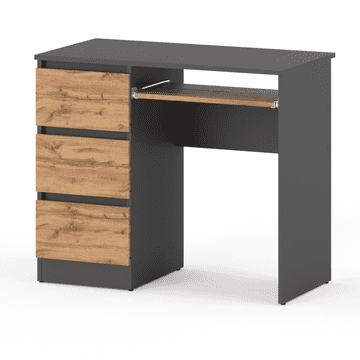 Wotan računalni stol s 3 ladice, 90 cm, sivi hrast, školski, igraći, potkrovlje