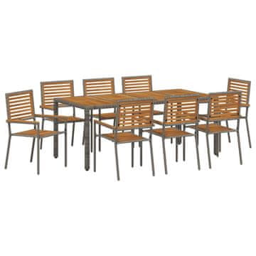 Vidaxl Vrtni set za objed 9 pcs Siva i smeđa poliratan