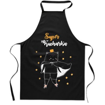 Crna kuhinjska pregača s printom SUPER COOK ženska za mamu POKLON