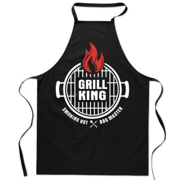 Crna muška kuhinjska pregača s printom GRILL KING SMOKING BBQ MASTER