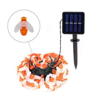 Netscroll Solarna LED svjetlosna dekoracija u obliku pčela, 30 toplo bijelih lampica, vodootporne vrtne lampice 6,5 m, IP65, za terasu, balkon i blagdane, BeeLights