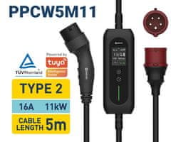 Platinet PPCW5M11 pametni punjač za električna vozila, WIFI, BT, 11 kW, 5 m