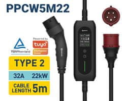 Platinet Pametni punjač za električna vozila PPCW5M22, 22 kW, aplikacija, WIFI, BT, 5 m