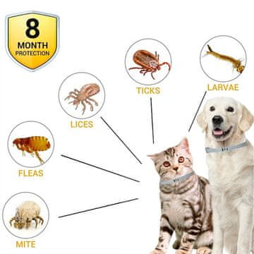 Netscroll Ogrlica protiv buha i krpelja za pse ili mačke, prirodna zaštita do 8 mjeseci, bez alergena, prilagodljiva veličina, vodootporna, AnimalProtect