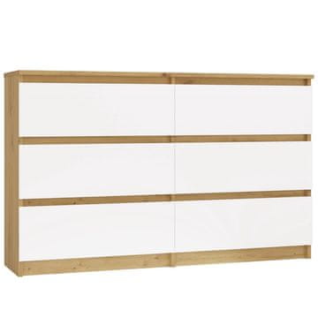 MALWA M6 KOMODA S 120 LADICA, BIJELI HRAST, ORMARIĆ ZA DNEVNI BORAVAK, 6 LADICA 120 CM