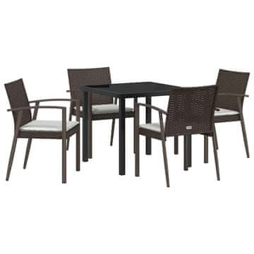 Vidaxl Vrtni set za objed 5 pcs Smeđa i crna PE ratan