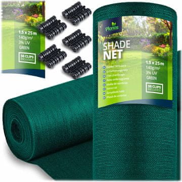 Plonos Mreža za sjenu 1,5x25m 140g/m2 + 50 stezaljki zelene boje