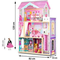 Ricokids Velika drvena kućica za lutke na 3 kata s liftom i LED svjetlom