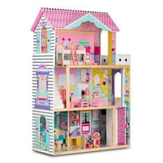 Ricokids Velika drvena kućica za lutke na 3 kata s liftom i LED svjetlom