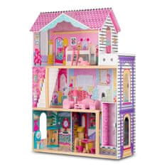 Ricokids Velika drvena kućica za lutke na 3 kata s liftom i LED svjetlom