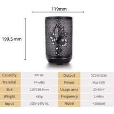 BOT aroma difuzor SDM1 motiv kolibrića - crni 300ml