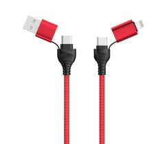BOT Podatkovni kabel 4u1, USB-A + USB-C/USB-C + Lightning, 1,2 m crvena